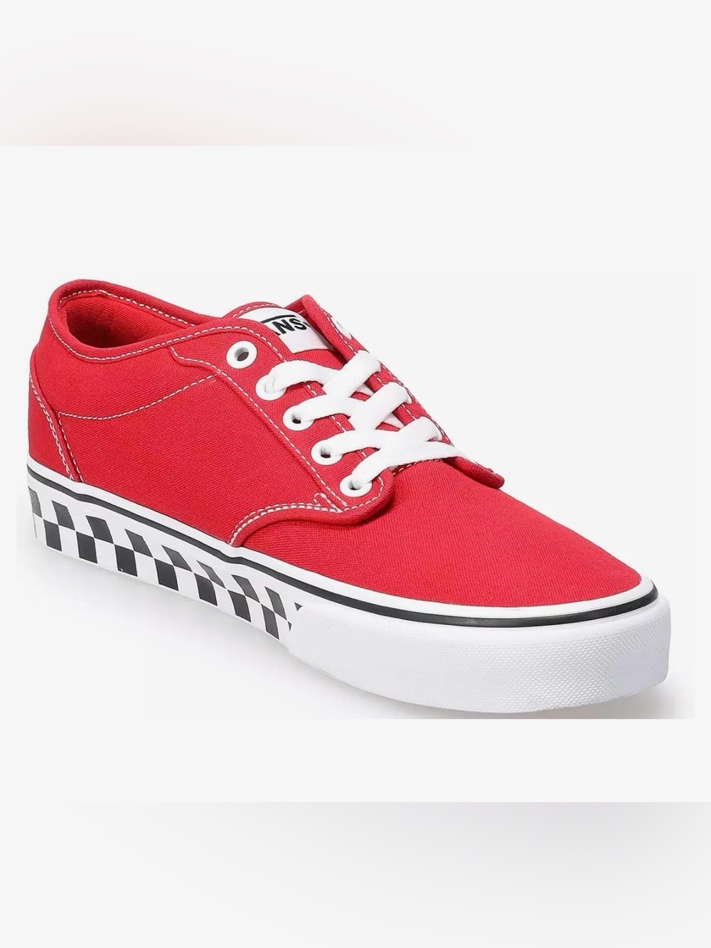 Kids Vans Red Canvas Skate Sneaker with Checkerboard Side